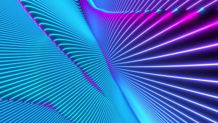 Poster - Abstract colorful wavy background in bright neon blue and purple colors. Modern colorful wallpaper. Seamless loop animation. 3d rendering.