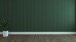 Empty room with Lined green wallpaper wall concept 3d rendering