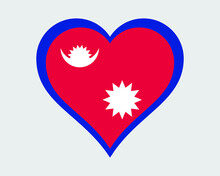 Nepal Heart Flag. Nepali Nepalese Love Shape Country Nation National Flag. Federal Democratic Republic Of Nepal Banner Icon Sign Symbol. EPS Vector Illustration.