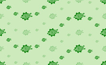 Seamless Pattern Of Large And Small Green Digital Tech Symbols. The Elements Are Arranged In A Wavy. Vector Illustration On Light Green Background