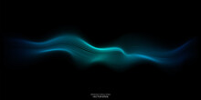 Vector Wave Light Line Wavy Flowing Blue Green Color Isolated On Black Background For Concept Of AI Technology, Digital, Communication, Science, Music