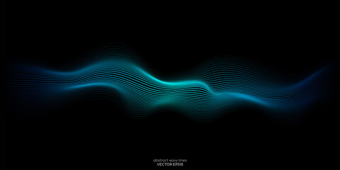 Aufkleber - Vector wave light line wavy flowing blue green color isolated on black background for concept of AI technology, digital, communication, science, music