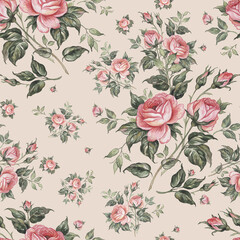   Floral abstract print beautiful drawn roses