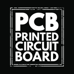 Poster - PCB Printed Circuit Board - laminated sandwich structure of conductive and insulating layers, acronym text stamp concept background