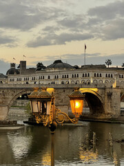 Canvas Print - A beautiful shot of an aesthetic historical building and bridge