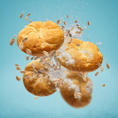 Canvas Print - Delicious buns flying in air