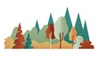 Vector simple landscape with trees and shrubs. Horizontal illustration of nature flat style. Deciduous and coniferous mixed forest.