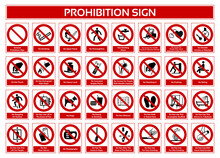 Set Of Prohibition Sign. Forbidden Sign In White Pictogram. ISO 7010 Sign.