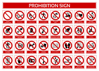 set of prohibition sign. forbidden sign in white pictogram. iso 7010 sign.