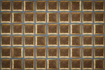 Glass block tile background. Wall in the interior of transparent glass bricks background. Interior design and decor