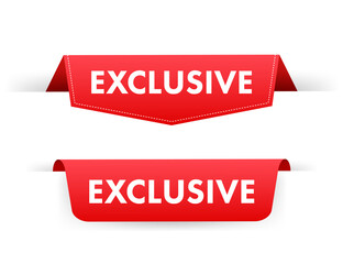 Poster - red exclusive ribbon. quality design element. price tag. vector stock illustration.