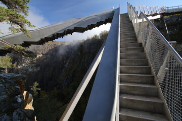 design-bridge with overview over vøringsfossen wasterfall, norway