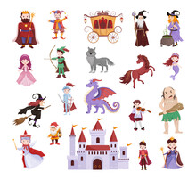 Collection Of Fairy Tale Characters Isolated On White Background. Illustrations For Children.