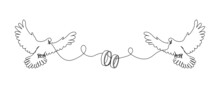 Birds With Wedding Rings Line Art. Continuous Line Drawing Of Two Doves, Engaged Rings, Family, Couple, Love, Birds, Feelings, Love, Relationships, Passion.