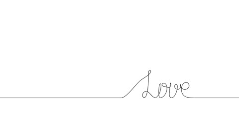 Wall Mural - Love handwritten continuous line drawing. One line art of english hand written lettering, phrase on line greeting card.