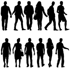 Wall Mural - Silhouette Group of People Standing on White Background