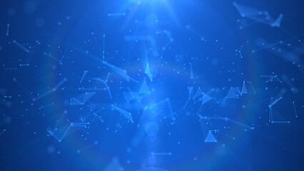 Poster - Animated background. Movements around circle of big bang. Pattern of glowing neon connecting lines, triangles, dots, particles. Outer space. Shards of glass. Destroyed plexuses. 3d rendering. 4k