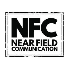 Poster - NFC Near-Field Communication - set of communication protocols that enables communication between two electronic devices over a distance of 4 cm, acronym text stamp concept background