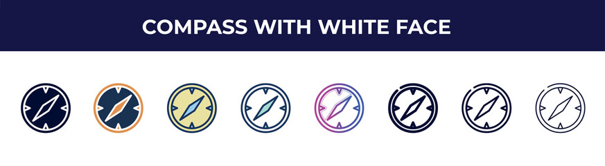 Poster - compass with white face icon in 8 styles. line, filled, glyph, thin outline, colorful, stroke and gr