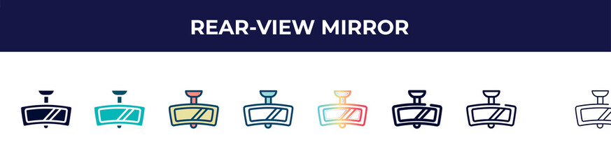 Poster - rear-view mirror icon in 8 styles. line, filled, glyph, thin outline, colorful, stroke and gradient styles, rear-view mirror vector sign. symbol, logo illustration. different style icons set.