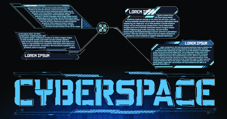 Poster - Set frames for streaming, virtual online communication on the Internet. Futuristic square HUD frames. Abstract style on blue background. Blank display, for show product in futuristic cyberpunk style.