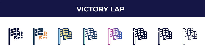 victory lap icon in 8 styles. line, filled, glyph, thin outline, colorful, stroke and gradient styles, victory lap vector sign. symbol, logo illustration. different style icons set.