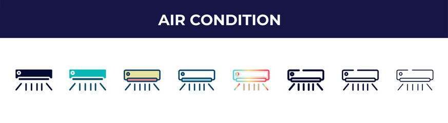 Aufkleber - air condition icon in 8 styles. line, filled, glyph, thin outline, colorful, stroke and gradient styles, air condition vector sign. symbol, logo illustration. different style icons set.