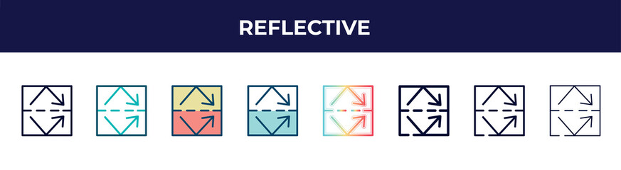 Poster - reflective icon in 8 styles. line, filled, glyph, thin outline, colorful, stroke and gradient styles, reflective vector sign. symbol, logo illustration. different style icons set.
