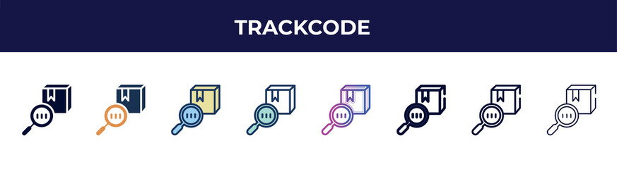 Poster - trackcode icon in 8 styles. line, filled, glyph, thin outline, colorful, stroke and gradient styles, trackcode vector sign. symbol, logo illustration. different style icons set.