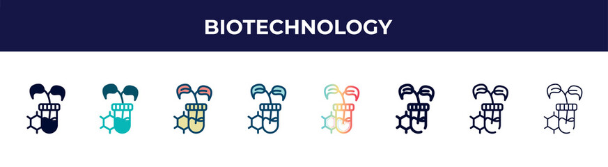 Poster - biotechnology icon in 8 styles. line, filled, glyph, thin outline, colorful, stroke and gradient styles, biotechnology vector sign. symbol, logo illustration. different style icons set.