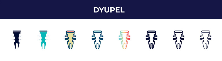 Poster - dyupel icon in 8 styles. line, filled, glyph, thin outline, colorful, stroke and gradient styles, dyupel vector sign. symbol, logo illustration. different style icons set.