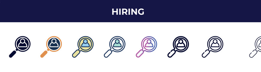 Poster - hiring icon in 8 styles. line, filled, glyph, thin outline, colorful, stroke and gradient styles, hi