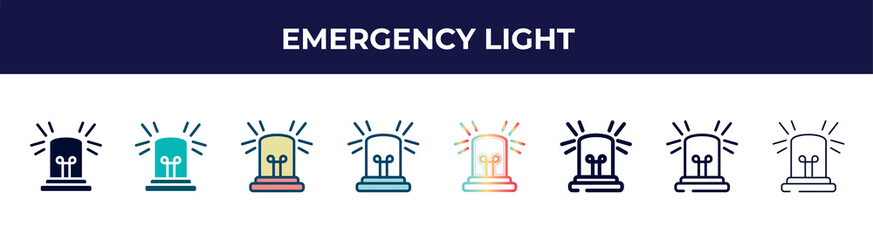 Poster - emergency light icon in 8 styles. line, filled, glyph, thin outline, colorful, stroke and gradient styles, emergency light vector sign. symbol, logo illustration. different style icons set.