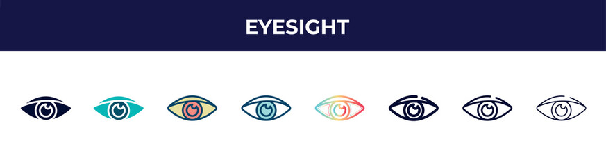 Poster - eyesight icon in 8 styles. line, filled, glyph, thin outline, colorful, stroke and gradient styles, eyesight vector sign. symbol, logo illustration. different style icons set.