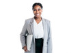 © Louis-Paul Photo - Studio portrait of a beautiful business woman dark-skinned holding a computer