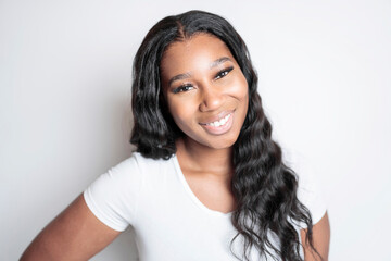 Wall Mural - Studio portrait of beautiful brunette young dark-skinned woman,