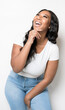 © Louis-Paul Photo - Studio portrait of beautiful brunette young dark-skinned woman,