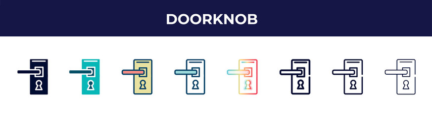 Poster - doorknob icon in 8 styles. line, filled, glyph, thin outline, colorful, stroke and gradient styles, doorknob vector sign. symbol, logo illustration. different style icons set.