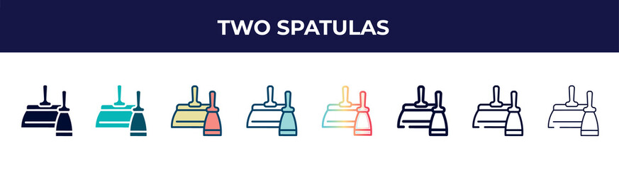 Poster - two spatulas icon in 8 styles. line, filled, glyph, thin outline, colorful, stroke and gradient styles, two spatulas vector sign. symbol, logo illustration. different style icons set.