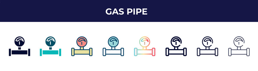 Poster - gas pipe icon in 8 styles. line, filled, glyph, thin outline, colorful, stroke and gradient styles, 