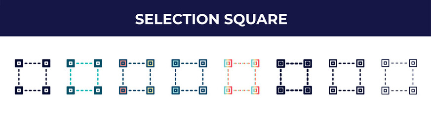 Poster - selection square icon in 8 styles. line, filled, glyph, thin outline, colorful, stroke and gradient 