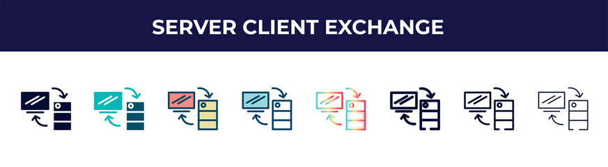 Poster - server client exchange icon in 8 styles. line, filled, glyph, thin outline, colorful, stroke and gradient styles, server client exchange vector sign. symbol, logo illustration. different style icons