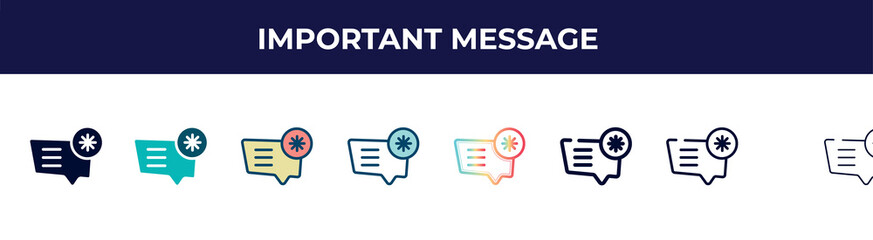 Aufkleber - important message icon in 8 styles. line, filled, glyph, thin outline, colorful, stroke and gradient styles, important message vector sign. symbol, logo illustration. different style icons set.