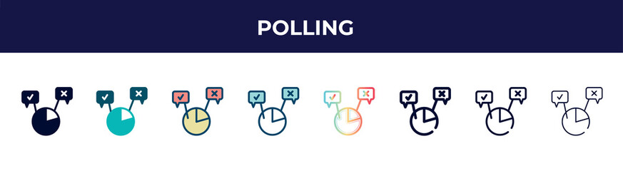 Poster - polling icon in 8 styles. line, filled, glyph, thin outline, colorful, stroke and gradient styles, polling vector sign. symbol, logo illustration. different style icons set.