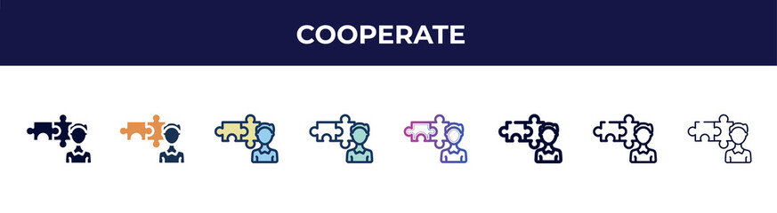 Aufkleber - cooperate icon in 8 styles. line, filled, glyph, thin outline, colorful, stroke and gradient styles, cooperate vector sign. symbol, logo illustration. different style icons set.
