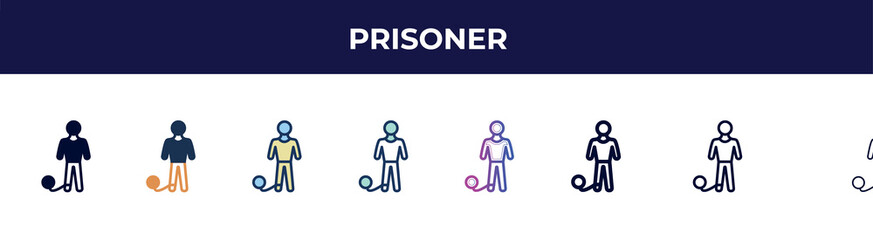 Poster - prisoner icon in 8 styles. line, filled, glyph, thin outline, colorful, stroke and gradient styles, prisoner vector sign. symbol, logo illustration. different style icons set.