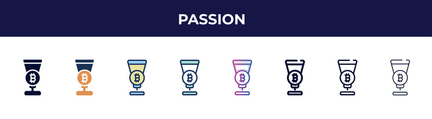Poster - passion icon in 8 styles. line, filled, glyph, thin outline, colorful, stroke and gradient styles, passion vector sign. symbol, logo illustration. different style icons set.