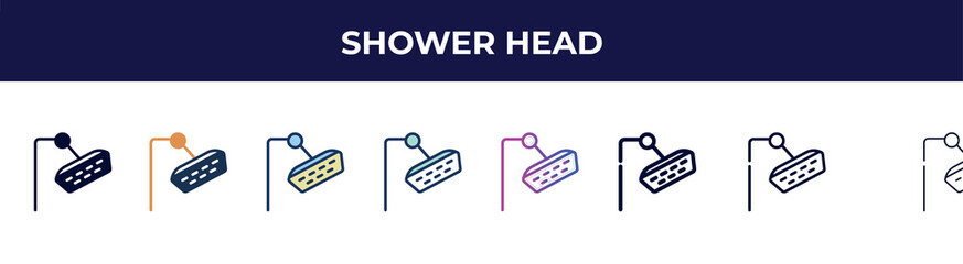 Poster - shower head icon in 8 styles. line, filled, glyph, thin outline, colorful, stroke and gradient styles, shower head vector sign. symbol, logo illustration. different style icons set.