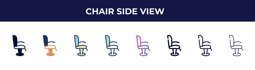Poster - chair side view icon in 8 styles. line, filled, glyph, thin outline, colorful, stroke and gradient styles, chair side view vector sign. symbol, logo illustration. different style icons set.