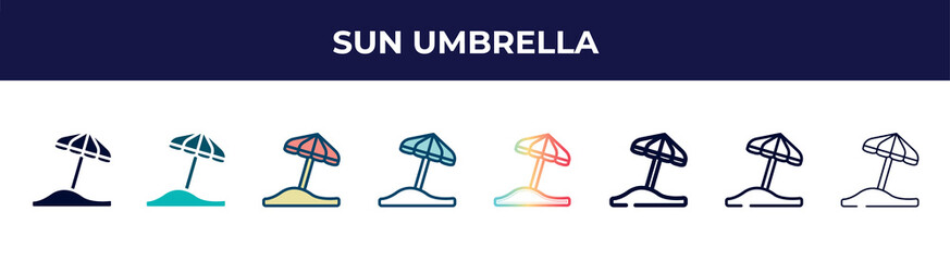 Poster - sun umbrella icon in 8 styles. line, filled, glyph, thin outline, colorful, stroke and gradient styles, sun umbrella vector sign. symbol, logo illustration. different style icons set.